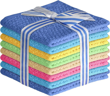 Thin Quick-Dry Cotton Washcloths 8 Pack, Showering, Body & Face, 12x12 | Absorbent wash rags and face towels for