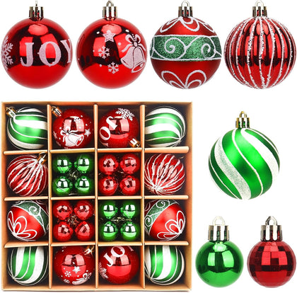 Christmas Ornaments Set-44 Pcs Shatterproof Christmas Balls Set with Hanging Rope for Xmas Tree Decor Holiday Wedding