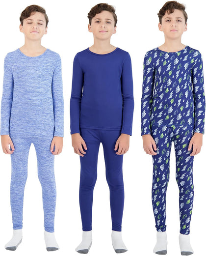 6 Piece Boys Base Layers Set for Kids | Toddler and Kids Moisture Wicking Lightweight Thermal Underwear Set