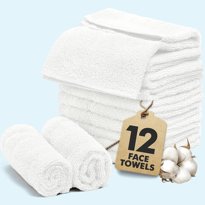 Face Towels Pack of 12 – 100% Cotton Wash Cloths (12x12 inch) – 550 GSM Soft, Quick Dry & Highly Absorbent Ring Spun