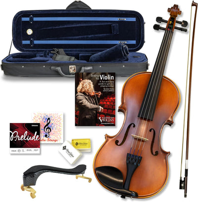 Bunnel Premier Violin Outfit 4/4 Full Size - Carrying Case and Accessories Included - Solid Maple Wood and Ebony