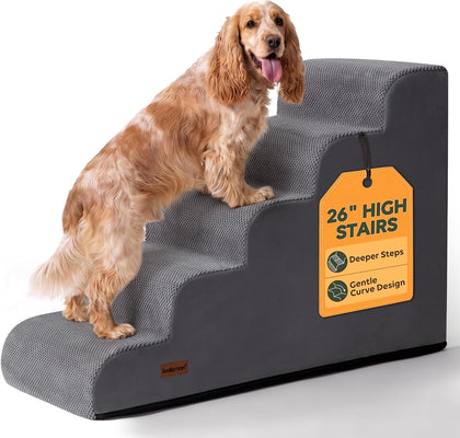 Dog Stairs for High Beds, 26" H 5-Step Pet Ramp for Small & Medium Dogs