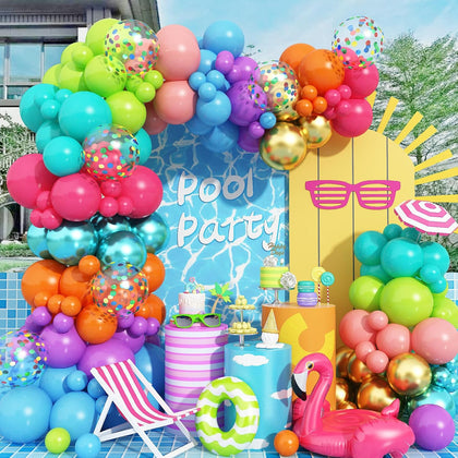 Multicolor Neon Balloon Arch Garland Kit, Assorted Color Blue Purple Orange Green Pink Green Gold Rainbow Balloon