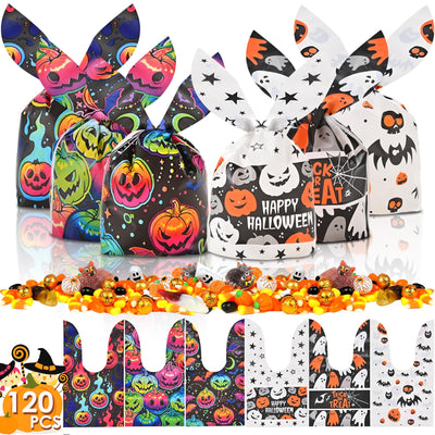 120PCS Halloween Sweets Candy Bags for Trick or Treating, Halloween Treat Bags for Sweets Biscuit Gift Bags for Kids