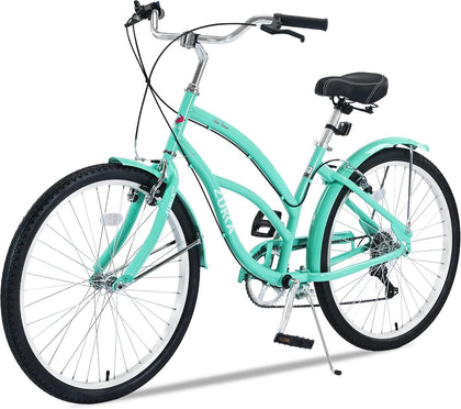 Cruiser Bike 26 inch 7 Speed Beach Bicycle Dual V Brake City Commuter Bike Steel Frame Cruiser Bike for Adult Men