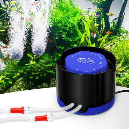 Aquarium Air Pump, Quiet Fish Tank Air Pump with Dual Outlets, Powerful Adjustable Oxygen Pump with Accessories