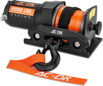 12V 2000-lb. ATV/UTV Electric Winch, Off-Road Synthetic Rope Winch for Trailer Boat RV Towing Winches, ATV/UTV Winch