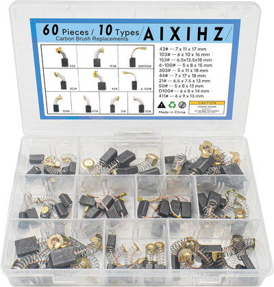 60PCS Carbon Brushes Replacement Kit, 10 Types Sizes for Power Tool