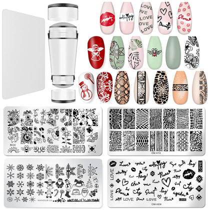 Nail Stamper Stamping Plate Kit, DIY Art Design Manicure Salon Home
