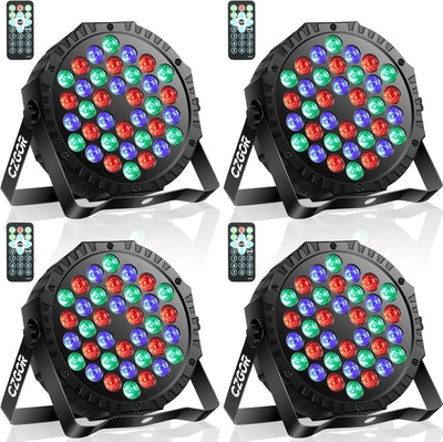 LED Stage Lights 4Pack - Czgor 36W RGB DJ Par Light for Party, Remote & DMX | with Sound Activated Auto Play by