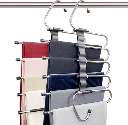 Magic Pants Hangers Space Saving - 2 Pack for Closet Multiple Layers Multifunctional Uses Rack Organizer for Trousers