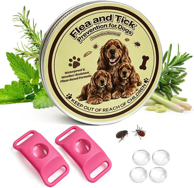 Natural Flea and Tick Pendant for Dogs with 2 Silicone Buckles 4 Refills, Water Resistant Dog Flea and Tick Collar