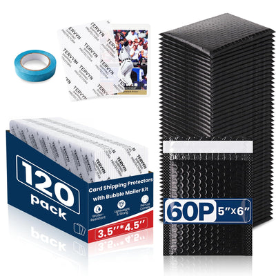 Trading Card Shipping Envelope Bubble Mailer Kit Including 120 Card Shipping Protectors (3.5x4.5 Inches), 60 Bubble