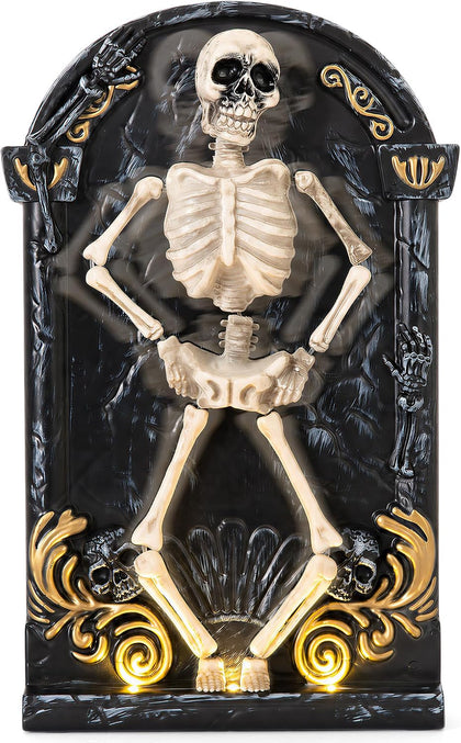 Halloween Decorations Animatronic Dancing Skeleton Built-in Tombstone with Music, Posable Arms & Legs Haunted House