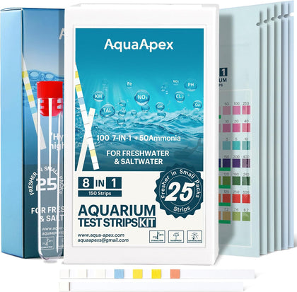 Aquarium Test Strips Kit,8-in-1 150 Strips |100 Multi-Test + 50 Ammonia Strips | Ammonia Test Kit for Fish Tank Test