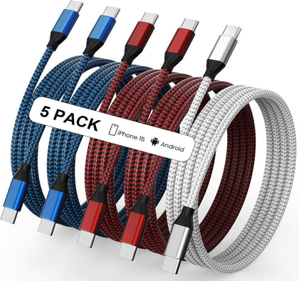 USB C to USB C Cable Nylon Braided 60W 3/3/6/6/10 FT USB Type C Fast Charging Cable for iPhone 17/17 Pro