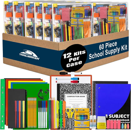 Bulk Back to School Supplies 60 Piece Bundle Kits for Girls, Boys, Kids | Back to School Supply Box Set Includes