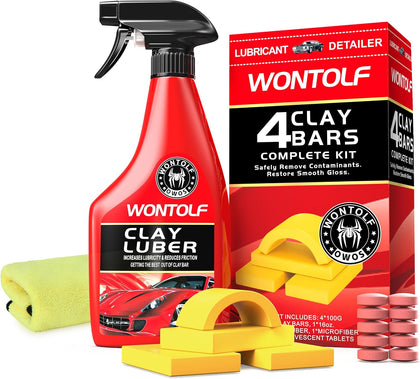 Heavy Duty Car Clay Bars Auto Detailing Clay Luber Synthetic Lubricant Kit, 4 Clay Bars, Clay Bar Lubricant Tablets