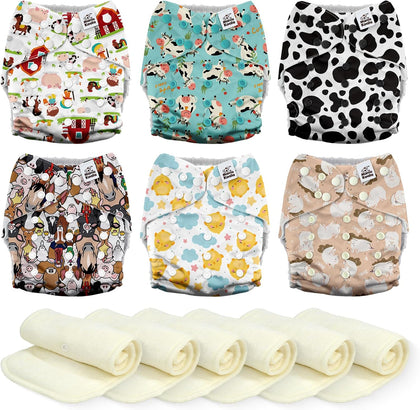 6 Pack Reusable Cloth Diapers 3.0 for Babies Girls Newborn, One-Size Adjustable Baby Diaper, Durable Stitching, Back