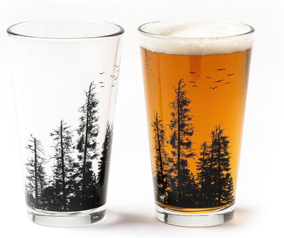 Forest Landscape Pint Glasses Set of 2 – 16oz Nature Beer Glasses for Camping & Outdoor Drinkware with Gift Box