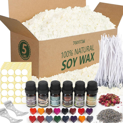 Soy Candle Wax Kit for Candle Making 5 lbs Bag, Premium Natural Soy Wax Flakes, No additives and Pure, 100 Cotton