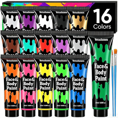 16 Colors Face Body Paint, 10.8 Oz Water Based Painting Set For Adults