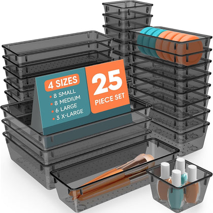 25 PCS Plastic Drawer Organizer Set, 4-Size Versatile Organizer Tool Trays & storage Bins for Makeup, Jewelry, and