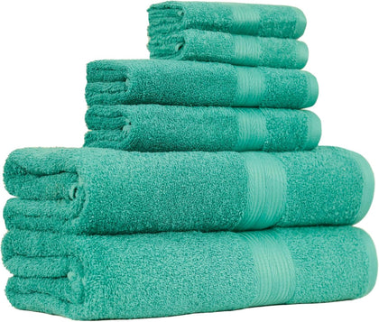 6-Piece Oversized Fade-Resistant Towel Set, 100% Cotton, Highly Absorbent, Soft, Teal, 2 Bath Towels, 2 Hand Towels