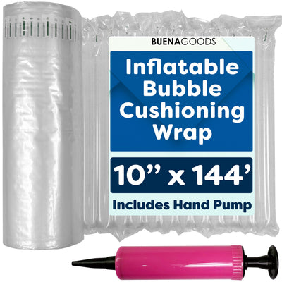 Inflatable Bubble Cushioning Wrap Roll with Pump, 10" x 144'