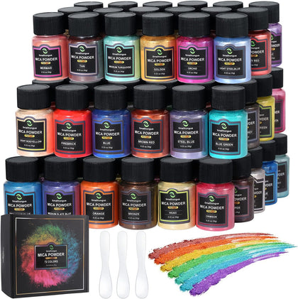 Mica Powder, 72 Colors (10g), Pigment for Epoxy Resin, Soap, Bath Bomb | Complies with ASTM D-4236| For Lip Gloss