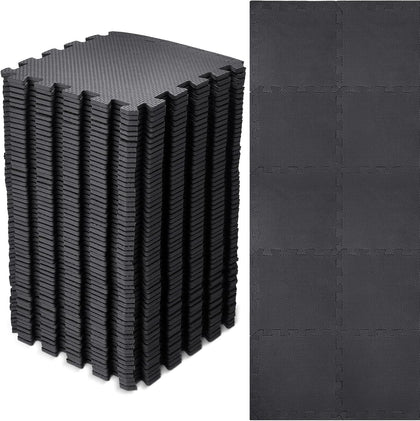 60 PCS Kids Foam Puzzle Mat,Black | 12 Inch, Solid Color Foam Play Mat Bulk, Multi-Use Floor Rug, with Borders