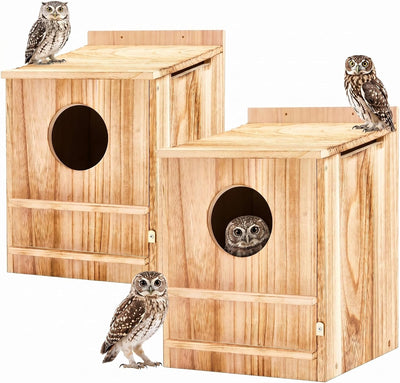 2 Pcs Owl House 16x12x11in Carbonized Wood Nesting Box for Owls