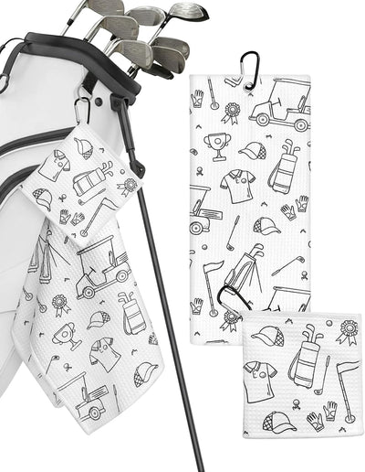 Microfiber Golf Towels for Golf Bags & Carts - Premium Weave Waffle & Ball Towels with Carabiner Clip, Essential