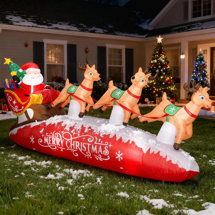 10 FT Santa Sleigh with Reindeer Christmas Inflatables Outdoor Decorations, Christmas Blow Up Yard Decorations for