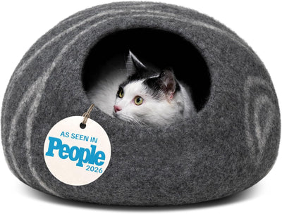 Cat Cave - Merino Wool Bed for Indoor Cats (Dark Gray, Large)