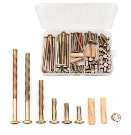 70pcs M6 Crib Screws Barrel Nuts Assortment Kit and Wood Dowel Pins for Furnitures Cribs Chairs