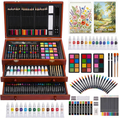 Art Supplies, 175-Pack Deluxe Art Set Drawing Painting Kit with 2 Drawing Pads, Acrylic Paints, Colored Pencils