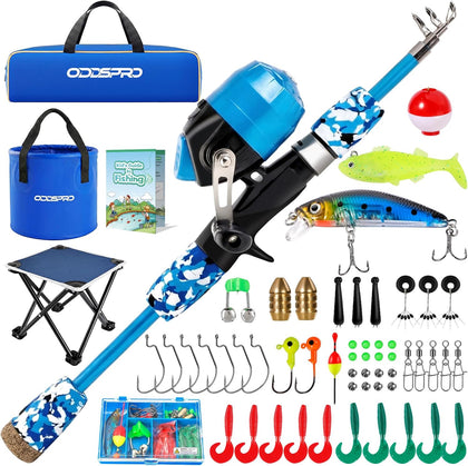 Kids Fishing Pole - Portable Kids Fishing Rod and Reel Combo, Kids Fishing Gear with Tackle Box, Spincast Reel