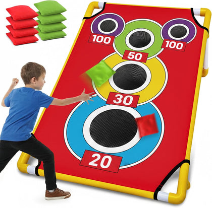 Cornhole Board with 21+ Games, 8 Bean Bags - Arcade Style Corn Hole Games for Adults and Kids, Portable Outdoor Yard