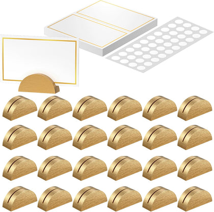 24 Pcs Place Card Holders for Wedding Party Tables | gold wood place card holders include 24 name cards and adhesive