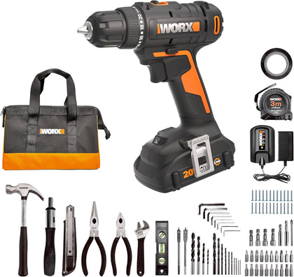 20V Cordless Drill Driver, 84pc Accessory Kit, Variable 2-Speed, 265 In-Lbs Torque, 20+1 Clutch, Lightweight