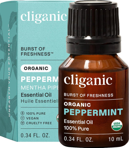 Organic Peppermint Essential Oil, 100% Pure Natural Undiluted, for Aromatherapy | Non-GMO Verified