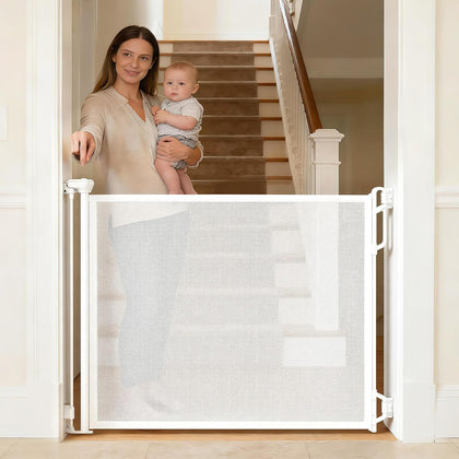 Retractable Safety Baby Gate or Mesh Dog Gate,Durable Portable Mesh Retractable Gate,Easy to Use for Stairs