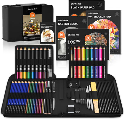 116 PCS Drawing Kit, Professional Drawing Supplies with Sketch, Charcoal, Colored, Graphite, Pastel Pencils & Sticks