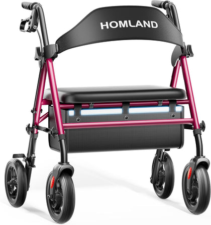 Bariatric Walkers for Seniors, 500lb Heavy Duty Rollator Walker, 19.7" Extra Wide Padded Seat, 8" All Terrain