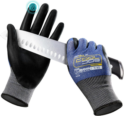 A9 Cut Resistant Safety Work Gloves with Grip, Touchscreen Nitrile Coated Heavy-duty for Glass Metal Sheet Handling