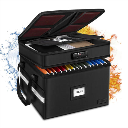 Fireproof File Organizer with Lock, 2 Layer Fireproof Document Box with 5 Tab Inserts, Portable Office File Cabinet