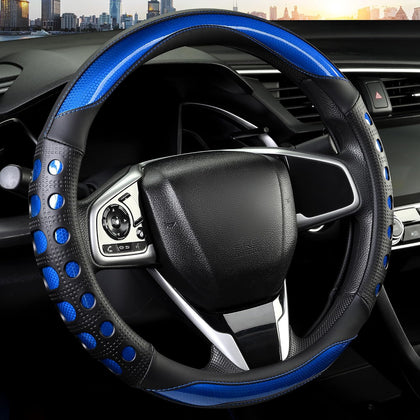 PU Leather Car Steering Wheel Cover with Anti-Slip Grip, for Women and Men, Universal Fit for 14.5-15 Inch Cars