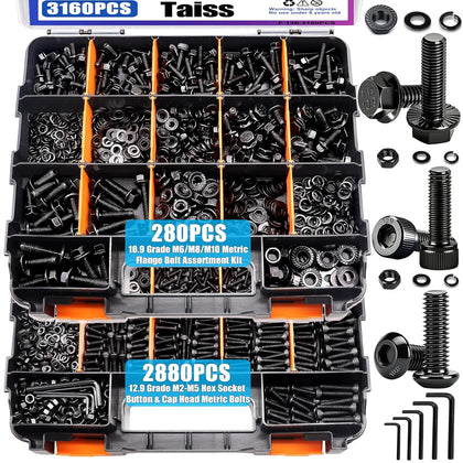 3160PCS Metric Flange Bolt Assortment Kit,Nuts and Bolts Assortment Kit M2 M3 M4 M5 M6x1.0 M8x1.25 M10x1.5