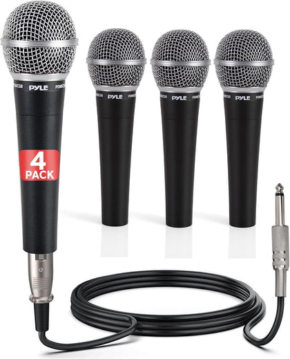 Professional Dynamic Microphone - 4-Pack Unidirectional Handheld Mic with Built-in Pop Filter, High Signal Output, 15